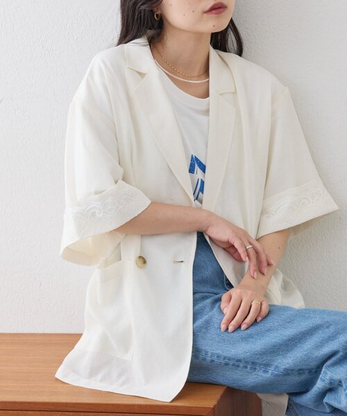 CIAOPANIC TYPY(チャオパニックティピー)の「折り返し袖レースシアーシャツジャケット(シャツ/ブラウス・レディース・イエロー/オフホワイト/ブラック・ONE SIZE)」の2枚目の写真