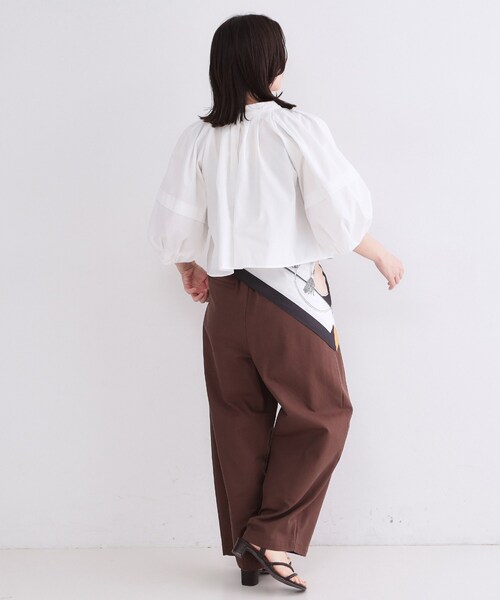セール】ボリュームスリーブ前リボンブラウス【洗濯機OK】（シャツ