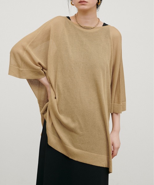 LARUTA（ラルータ）の「【LARUTA】シアーボートネックニットプルオーバー（ニット/セーター・レディース・ミント/キャメル/ブラック/オフホワイト・FREE）」の4枚目の写真