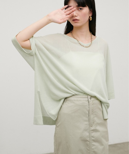 LARUTA（ラルータ）の「【LARUTA】シアーボートネックニットプルオーバー（ニット/セーター・レディース・ミント/キャメル/ブラック/オフホワイト・FREE）」の3枚目の写真