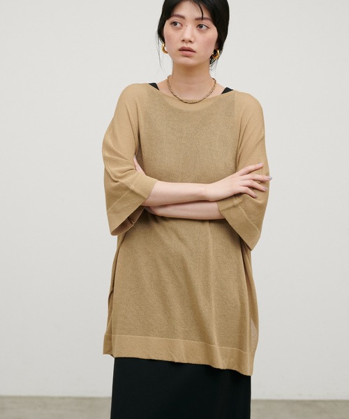 LARUTA（ラルータ）の「【LARUTA】シアーボートネックニットプルオーバー（ニット/セーター・レディース・ミント/キャメル/ブラック/オフホワイト・FREE）」の19枚目の写真