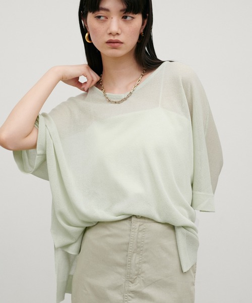 LARUTA（ラルータ）の「【LARUTA】シアーボートネックニットプルオーバー（ニット/セーター・レディース・ミント/キャメル/ブラック/オフホワイト・FREE）」の15枚目の写真