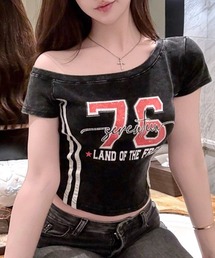 ピグメント加工サイドラインプリントTシャツ