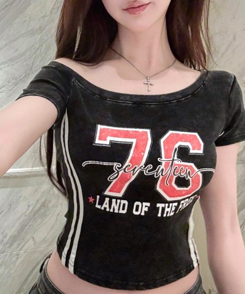 Riff(リフ)の「ピグメント加工サイドラインプリントTシャツ(Tシャツ/カットソー・レディース・ネイビー/ブラック/イエロー・FREE)」の13枚目の写真