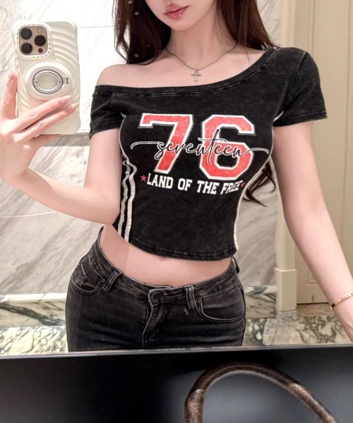 Riff(リフ)の「ピグメント加工サイドラインプリントTシャツ(Tシャツ/カットソー・レディース・ネイビー/ブラック/イエロー・FREE)」の16枚目の写真