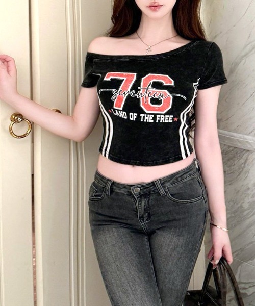 Riff(リフ)の「ピグメント加工サイドラインプリントTシャツ(Tシャツ/カットソー・レディース・ネイビー/ブラック/イエロー・FREE)」の17枚目の写真