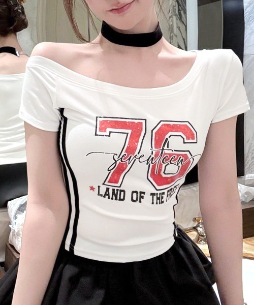 Riff(リフ)の「ピグメント加工サイドラインプリントTシャツ(Tシャツ/カットソー・レディース・ネイビー/ブラック/イエロー・FREE)」の4枚目の写真