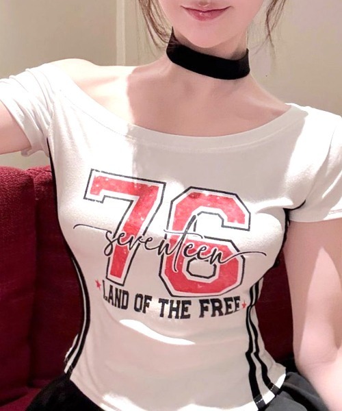 Riff(リフ)の「ピグメント加工サイドラインプリントTシャツ(Tシャツ/カットソー・レディース・ネイビー/ブラック/イエロー・FREE)」の7枚目の写真