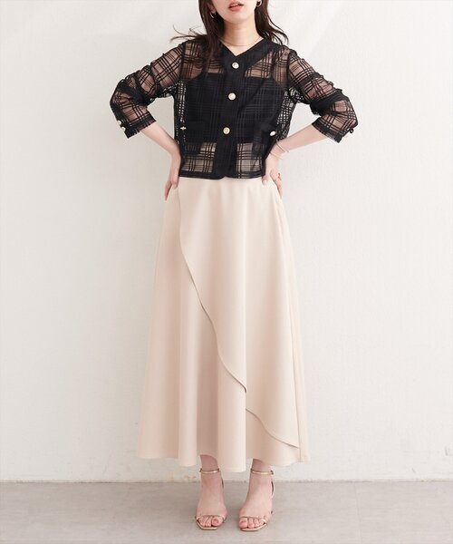 natural couture(ナチュラルクチュール)の「シアーチェックノーカラーショートジャケット(ノーカラージャケット・レディース・ライトベージュ/オフホワイト/ブラック・FREE)」の17枚目の写真