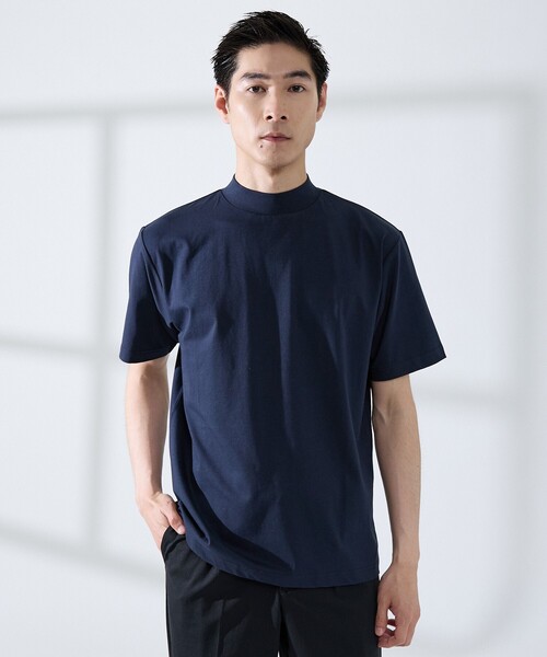 ABAHOUSE GRAY(アバハウスグレイ)の「【SMART CLOSET/WEB限定】シルケット天竺 モックネック Tシャツ / 接触冷感 / 遮熱(Tシャツ/カットソー・メンズ・ブラック/ネイビー/ホワイト/グレイッシュベージュ/グリーン・46/48/50/44)」の5枚目の写真