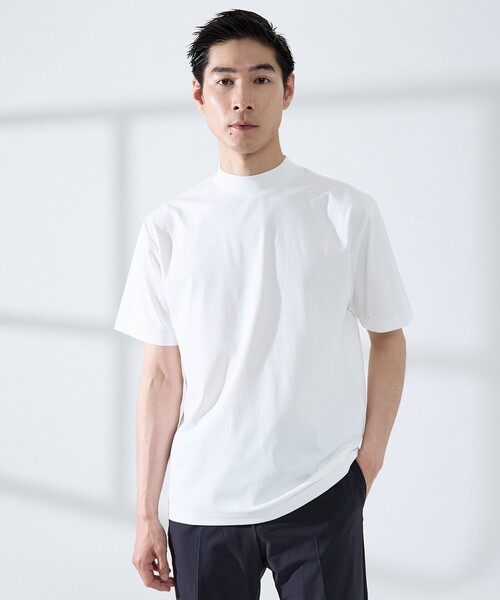 ABAHOUSE GRAY(アバハウスグレイ)の「【SMART CLOSET/WEB限定】シルケット天竺 モックネック Tシャツ / 接触冷感 / 遮熱(Tシャツ/カットソー・メンズ・ブラック/ネイビー/ホワイト/グレイッシュベージュ/グリーン・46/48/50/44)」の2枚目の写真