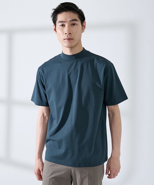 ABAHOUSE GRAY(アバハウスグレイ)の「【SMART CLOSET/WEB限定】シルケット天竺 モックネック Tシャツ / 接触冷感 / 遮熱(Tシャツ/カットソー・メンズ・ブラック/ネイビー/ホワイト/グレイッシュベージュ/グリーン・46/48/50/44)」の4枚目の写真