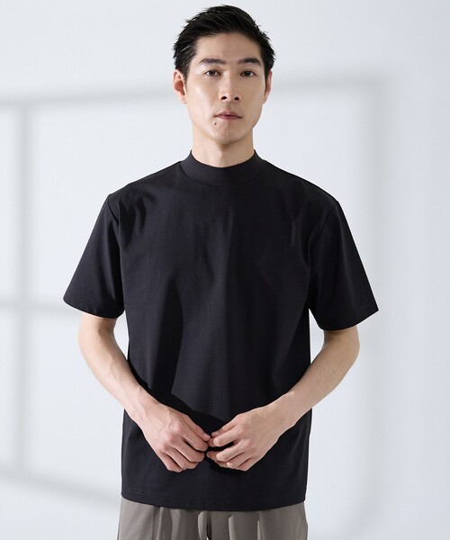 ABAHOUSE GRAY(アバハウスグレイ)の「【SMART CLOSET/WEB限定】シルケット天竺 モックネック Tシャツ / 接触冷感 / 遮熱(Tシャツ/カットソー・メンズ・ブラック/ネイビー/ホワイト/グレイッシュベージュ/グリーン・46/48/50/44)」の1枚目の写真
