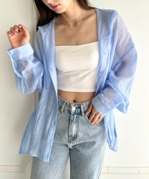 体系カバーも叶う♪フード付きフロントボタンシアーシャツ冷房対策日焼け対策におすすめ