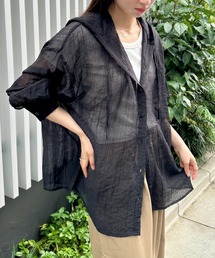体系カバーも叶う♪フード付きフロントボタンシアーシャツ冷房対策日焼け対策におすすめ