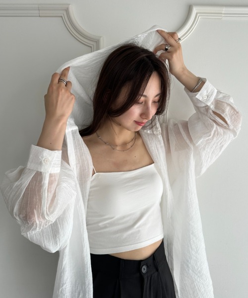 MYMOOD.（マイムード）の「体系カバーも叶う♪フード付きフロントボタンシアーシャツ冷房対策日焼け対策におすすめ（シャツ/ブラウス・レディース・ブラウン/ブルー/ブラック/オフホワイト・FREE）」の13枚目の写真
