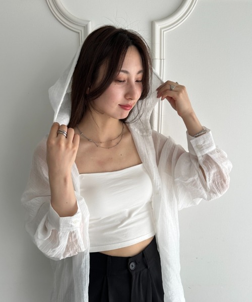 MYMOOD.（マイムード）の「体系カバーも叶う♪フード付きフロントボタンシアーシャツ冷房対策日焼け対策におすすめ（シャツ/ブラウス・レディース・ブラウン/ブルー/ブラック/オフホワイト・FREE）」の14枚目の写真