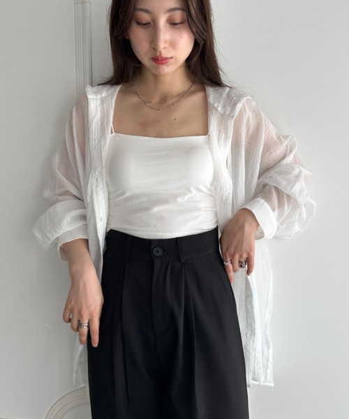 MYMOOD.（マイムード）の「体系カバーも叶う♪フード付きフロントボタンシアーシャツ冷房対策日焼け対策におすすめ（シャツ/ブラウス・レディース・ブラウン/ブルー/ブラック/オフホワイト・FREE）」の21枚目の写真