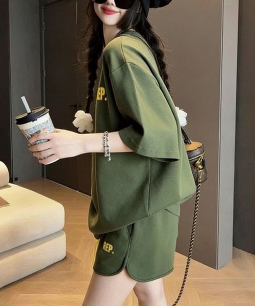 ADDITION STORE(アディションストア)の「\DAY OFFコーデ♪上下2点セット/REPプリント BIGT+ショートパンツ セットアップ(セットアップ・レディース・ネイビー/オリーブ/グレー・MEDIUM/X-LARGE/LARGE)」の5枚目の写真