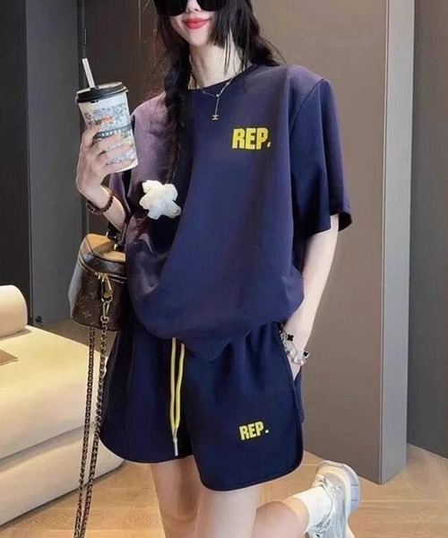 ADDITION STORE(アディションストア)の「\DAY OFFコーデ♪上下2点セット/REPプリント BIGT+ショートパンツ セットアップ(セットアップ・レディース・ネイビー/オリーブ/グレー・MEDIUM/X-LARGE/LARGE)」の6枚目の写真