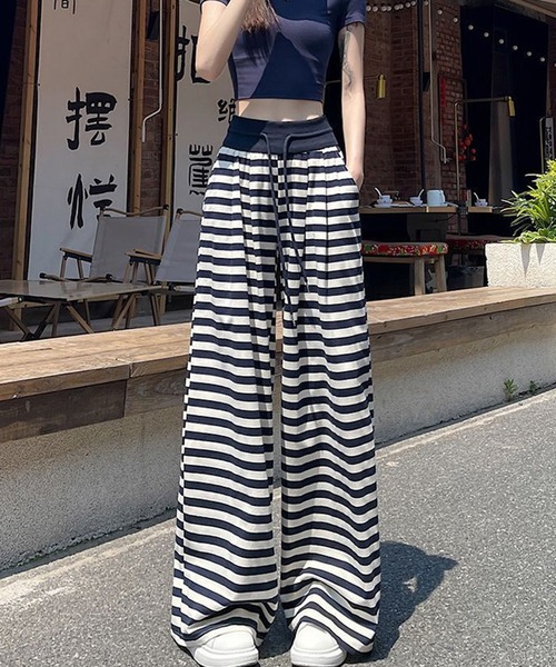 shyam inspiration(シャムインスピレーション)の「ボーダールーズイージーパンツ(その他パンツ・レディース・ネイビー・L/M)」の1枚目の写真