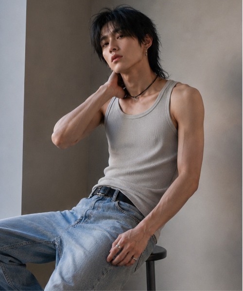 B.I.D.(ビーアイディー)の「《Bd》T/C サーマルノースリーブタンクトップ(タンクトップ・メンズ・ブラック/ネイビー/グレー/カーキ/ホワイト・LARGE/X-LARGE/MEDIUM)」の4枚目の写真