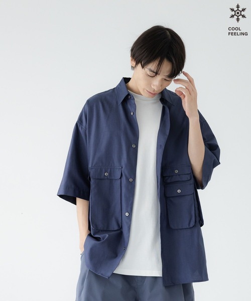 LOWRYS FARM(ローリーズファーム)の「接触冷感機能付き【LFM(U)】OXマルチポケットオーバーシャツ 1043922(シャツ/ブラウス・メンズ・ネイビー/ブルー/ホワイト・LARGE/MEDIUM)」の2枚目の写真