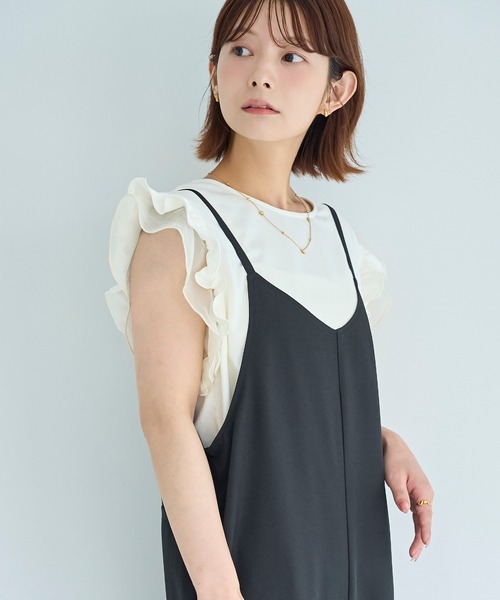mil（ミル）の「Vネック サロペット / 無地 ドット柄 【587265】（サロペット/オーバーオール・レディース・ブラウン/ブラック/グレー・XS/S）」の7枚目の写真