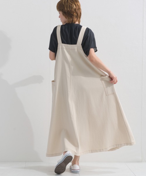 OMNES(オムネス)の「ウォッシュ加工 デニムジャンパースカート(つなぎ/オールインワン・レディース・ブルー/インディゴブルー/キナリ・FREE)」の6枚目の写真