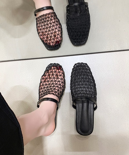 Lace Ladies（レースレディース）の「フィッシュネット ストラップ フラット ミュール サンダル（サンダル・レディース・アイボリー/ブラック・25cm/24.5cm/24cm/23.5cm/23cm/22.5cm）」の5枚目の写真