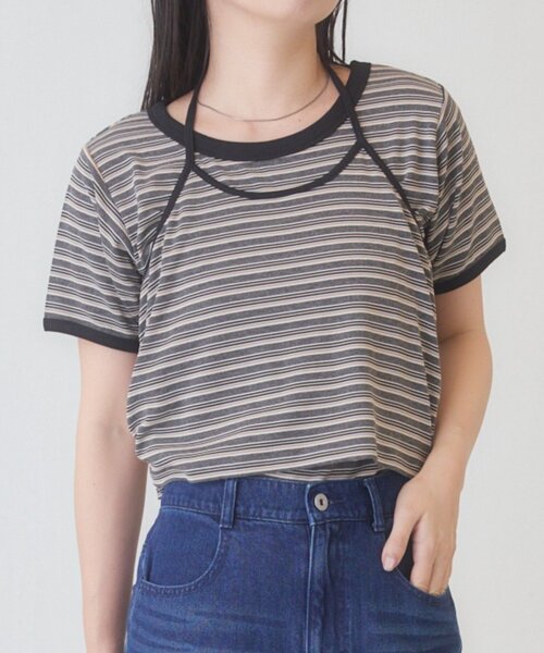 Kastane(カスタネ)の「【一部店舗限定】B ホルターネックボーダーTEE(Tシャツ/カットソー・レディース・ブラウン/ネイビー/ブラック・FREE)」の1枚目の写真