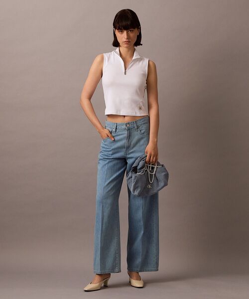 Calvin Klein(カルバン・クライン)の「タンクトップ - ハーフジップノースリーブトップ(タンクトップ・レディース・グレー/ホワイト/ブラック・M/L/S/XS)」の14枚目の写真