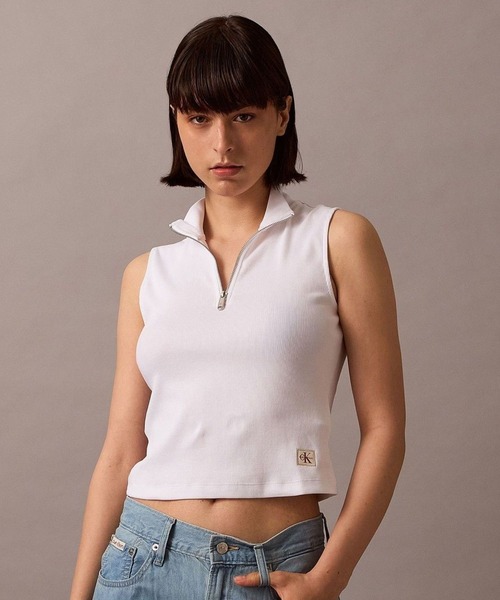Calvin Klein(カルバン・クライン)の「タンクトップ - ハーフジップノースリーブトップ(タンクトップ・レディース・グレー/ホワイト/ブラック・M/L/S/XS)」の2枚目の写真