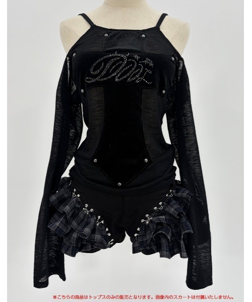 DustDevil(ダストデビル)の「『DustDevil/ダストデビル』Velvet Panel Tee/ベルベットパネルTシャツ(Tシャツ/カットソー・レディース・ブラック/ブラック×グレー・FREE)」の3枚目の写真