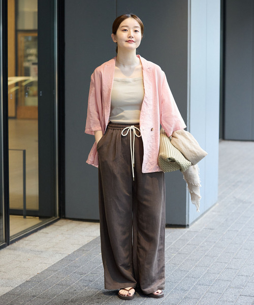 IENA（イエナ）の「《追加/接触冷感》ウォッシャブル シアーショートスリーブジャケット（テーラードジャケット・レディース・ブラウン/ブラック/ピンク・36/38）」の8枚目の写真