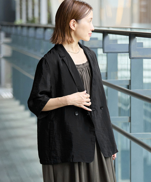 IENA（イエナ）の「《追加/接触冷感》ウォッシャブル シアーショートスリーブジャケット（テーラードジャケット・レディース・ブラウン/ブラック/ピンク・36/38）」の13枚目の写真