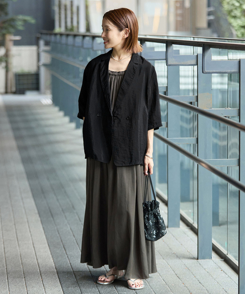 IENA（イエナ）の「《追加/接触冷感》ウォッシャブル シアーショートスリーブジャケット（テーラードジャケット・レディース・ブラウン/ブラック/ピンク・36/38）」の14枚目の写真