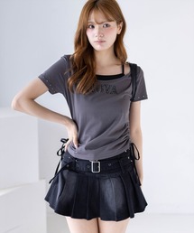clear | 接触冷感サイドドロストレイヤード風Tシャツ［骨格ウェーブ／カジュアル／ストリート／ロゴデザイン］(Tシャツ/カットソー)