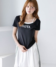 clear | 接触冷感サイドドロストレイヤード風Tシャツ［骨格ウェーブ／カジュアル／ストリート／ロゴデザイン］(Tシャツ/カットソー)