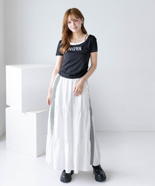 clear（クリア）の「接触冷感サイドドロストレイヤード風Tシャツ［骨格ウェーブ／カジュアル／ストリート／ロゴデザイン］（Tシャツ/カットソー・レディース・ブラック/グレー/オフホワイト・F）」の20枚目の写真