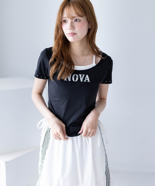 clear（クリア）の「接触冷感サイドドロストレイヤード風Tシャツ［骨格ウェーブ／カジュアル／ストリート／ロゴデザイン］（Tシャツ/カットソー・レディース・ブラック/グレー/オフホワイト・F）」の18枚目の写真