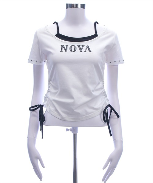 clear（クリア）の「接触冷感サイドドロストレイヤード風Tシャツ［骨格ウェーブ／カジュアル／ストリート／ロゴデザイン］（Tシャツ/カットソー・レディース・ブラック/グレー/オフホワイト・F）」の4枚目の写真