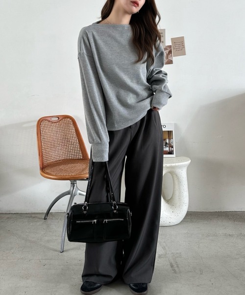 Eclat one(エクラワン)の「【Eclat one】ボートネック ワッフル プルオーバー(Tシャツ/カットソー・レディース・ブラウン/ブラック/グレー・FREE)」の19枚目の写真