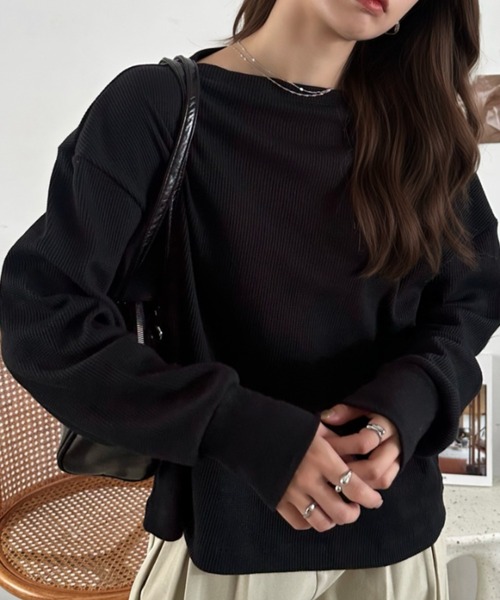 Eclat one(エクラワン)の「【Eclat one】ボートネック ワッフル プルオーバー(Tシャツ/カットソー・レディース・ブラウン/ブラック/グレー・FREE)」の13枚目の写真