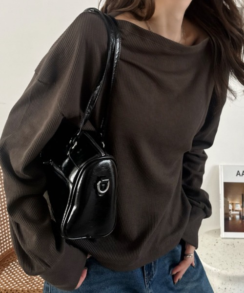 Eclat one(エクラワン)の「【Eclat one】ボートネック ワッフル プルオーバー(Tシャツ/カットソー・レディース・ブラウン/ブラック/グレー・FREE)」の5枚目の写真