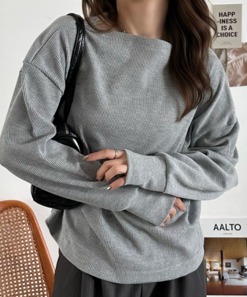 Eclat one(エクラワン)の「【Eclat one】ボートネック ワッフル プルオーバー(Tシャツ/カットソー・レディース・ブラウン/ブラック/グレー・FREE)」の15枚目の写真