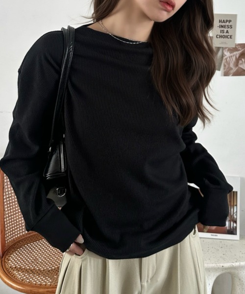 Eclat one(エクラワン)の「【Eclat one】ボートネック ワッフル プルオーバー(Tシャツ/カットソー・レディース・ブラウン/ブラック/グレー・FREE)」の9枚目の写真