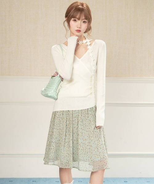 gossip!ロサンゼルス(ゴシップロサンゼルス)の「【Y2Kガーリー】レトロドットシフォンミディスカート ハイウエストAラインフレアスカート(スカート・レディース・ライトグリーン・S/M)」の3枚目の写真