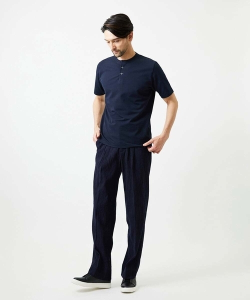 MICHEL KLEIN HOMME   （ミッシェルクランオム）の「《日本製》ブロックヘンリーネック半袖カットソー（Tシャツ/カットソー・メンズ・アイボリー/ネイビー/パープル・MEDIUM/LARGE/X-LARGE）」の5枚目の写真