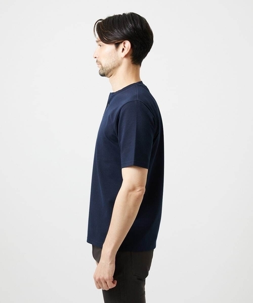 MICHEL KLEIN HOMME   （ミッシェルクランオム）の「《日本製》ブロックヘンリーネック半袖カットソー（Tシャツ/カットソー・メンズ・アイボリー/ネイビー/パープル・MEDIUM/LARGE/X-LARGE）」の6枚目の写真